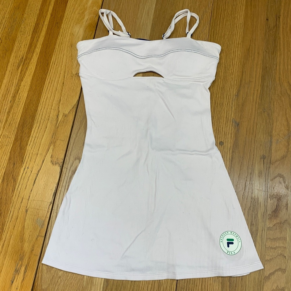 Brandon Maxwell x Fila Women Pink Ribbed Tennis Dress Keyhole Cutout Size Small